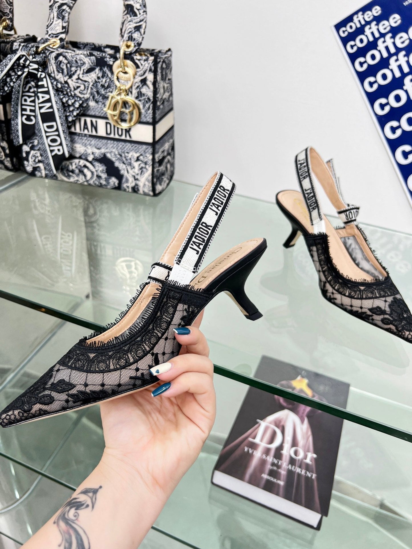 Luxury Diorslingback pump 65 transparent mesh embroidered black flower moitf
