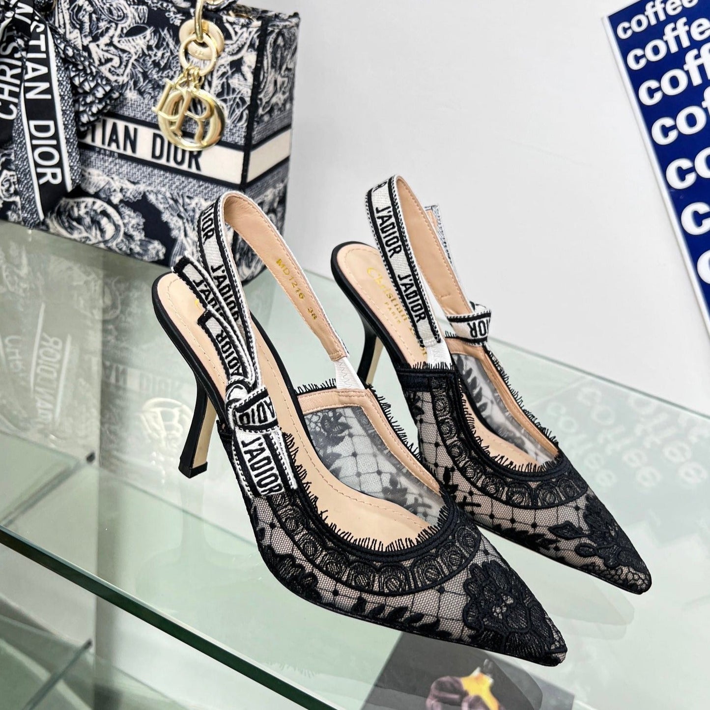 Luxury Diorslingback pump 95 transparent mesh embroidered black flower moitf
