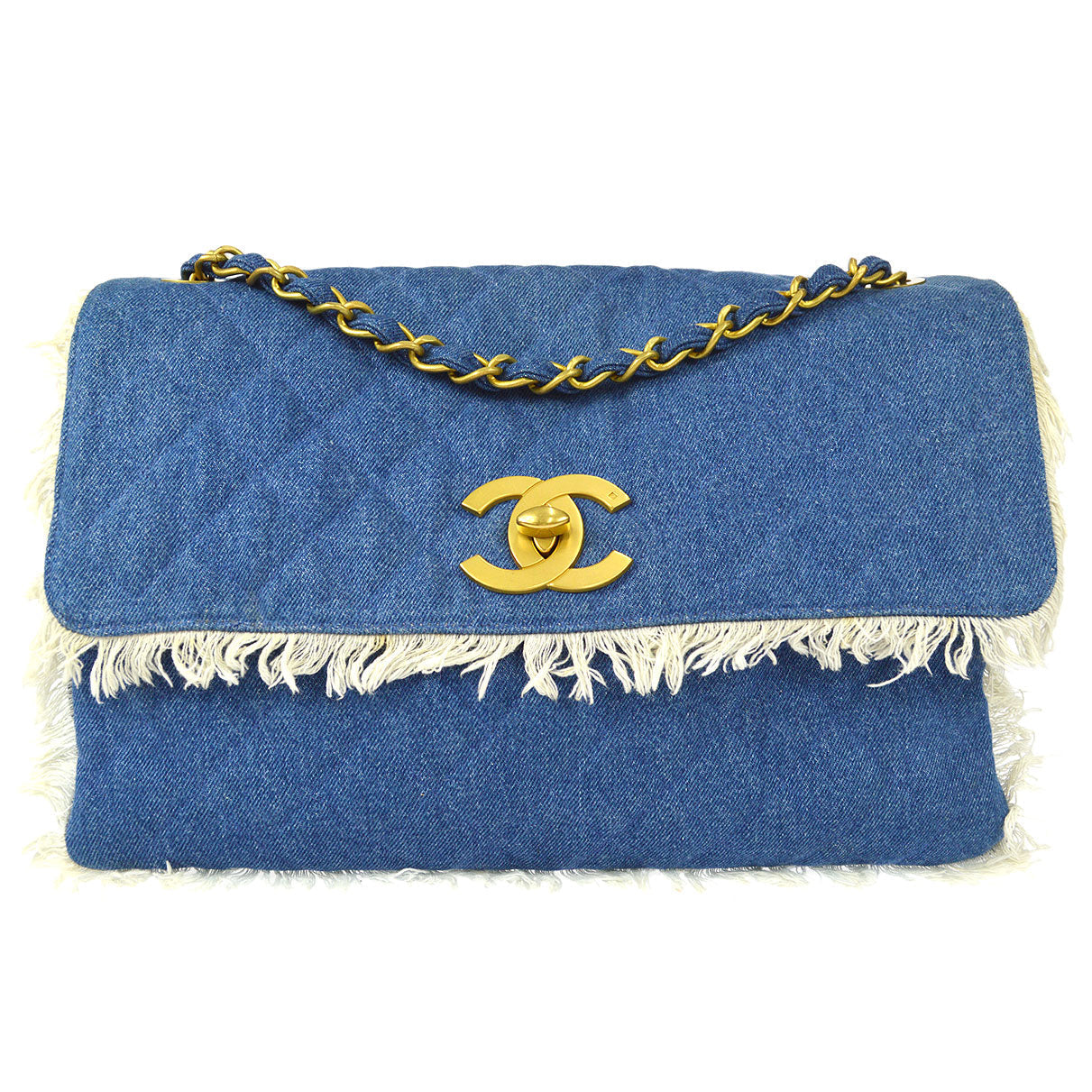 CHANEL Classic Flap Maxi Chain Shoulder Bag Indigo Denim 58227