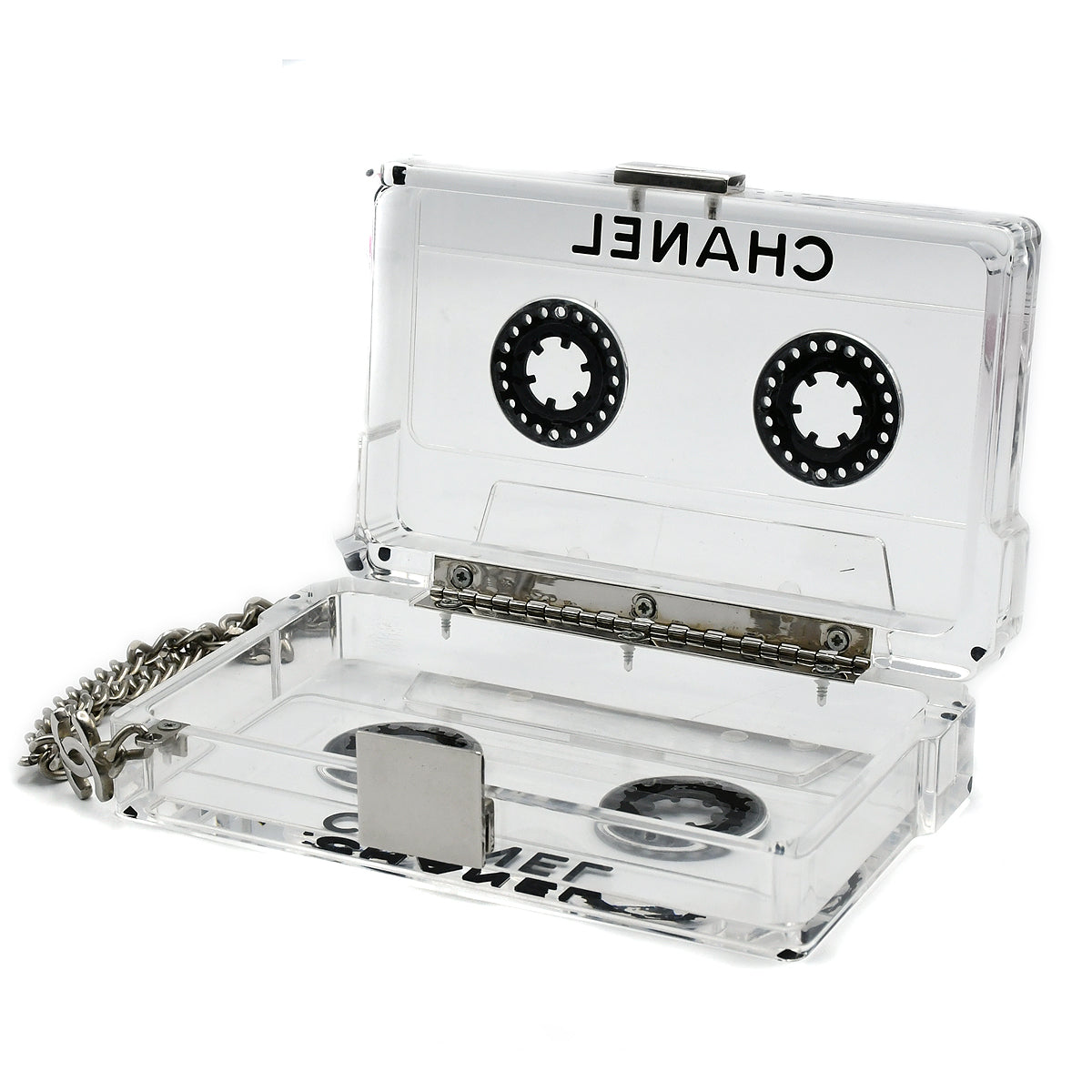 CHANEL * Cassette Tape Chain Clutch Party Bag Clear Plastic 96306