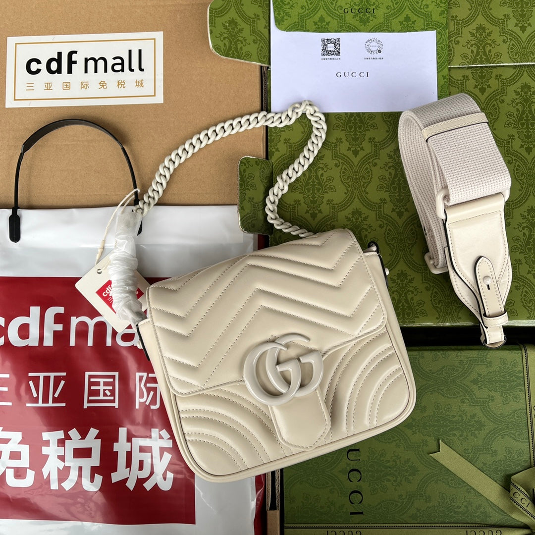 Luxury Gucci gg marmont mini 18cm all white calfskin