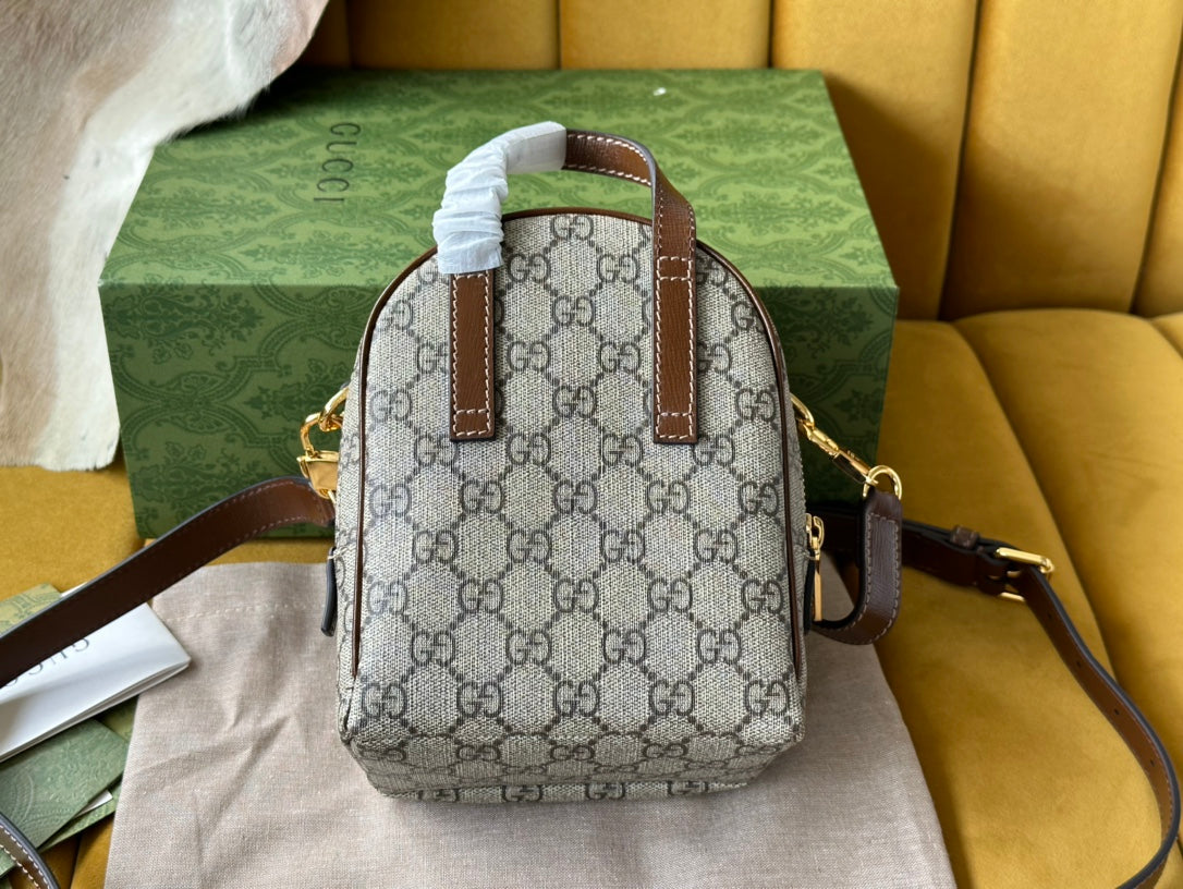 Luxury Gucci GG MULTI-FUNCTION MINI 19 BACKPACK IN BEIGE AND BROWN CANVAS