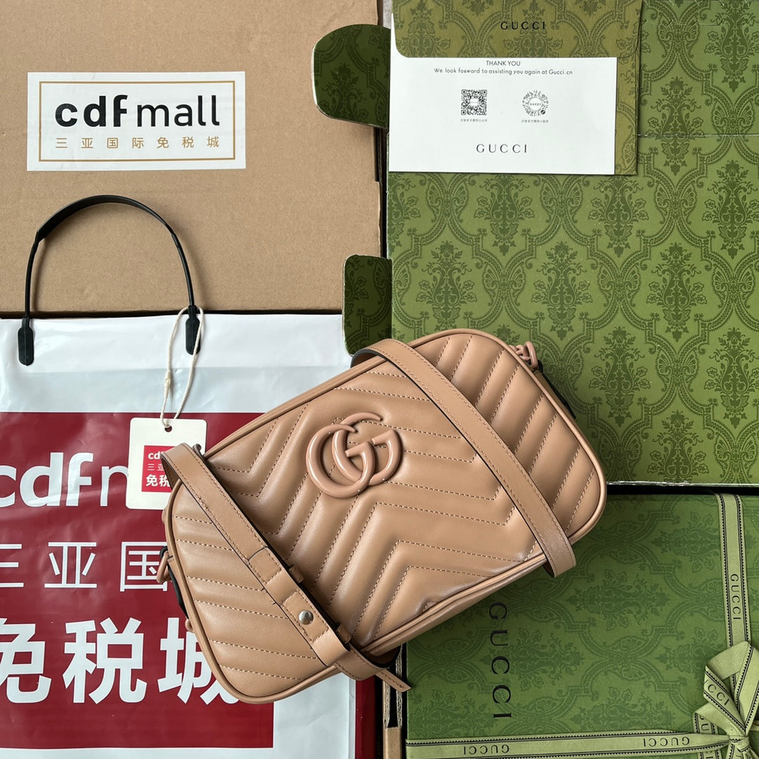 Luxury Gucci MARMONT SHOULDER BAG 24 IN BEIGE CALFSKIN