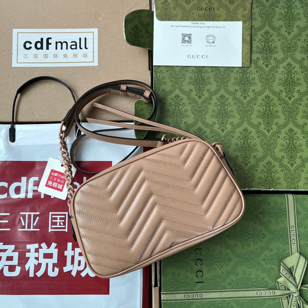 Luxury Gucci MARMONT SHOULDER BAG 24 IN BEIGE CALFSKIN