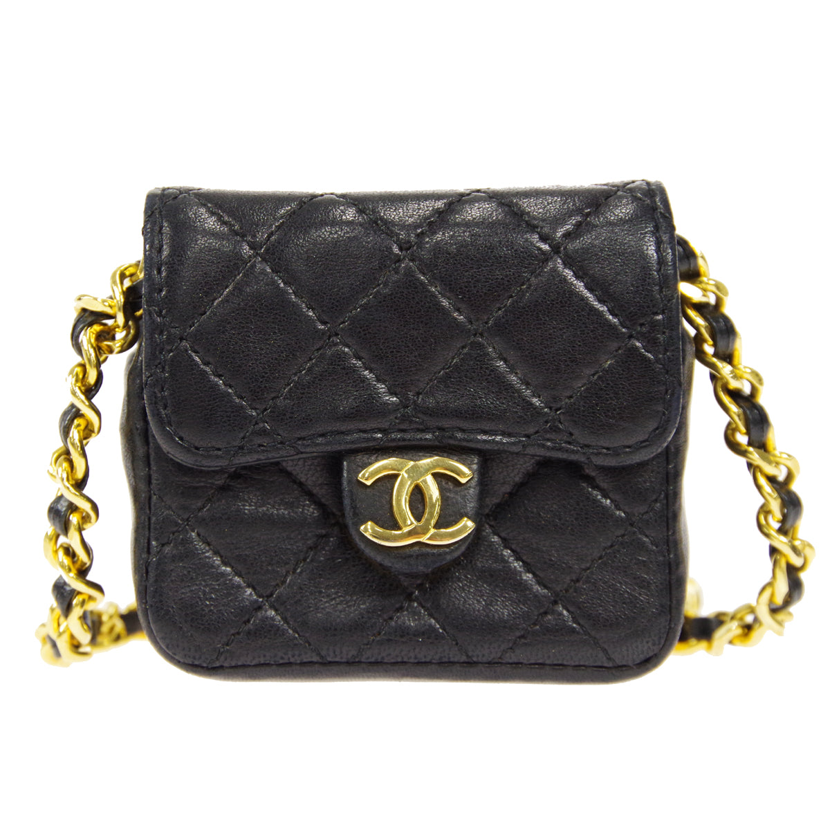 CHANEL Classic Flap Micro Shoulder Bag Black Lambskin 66439