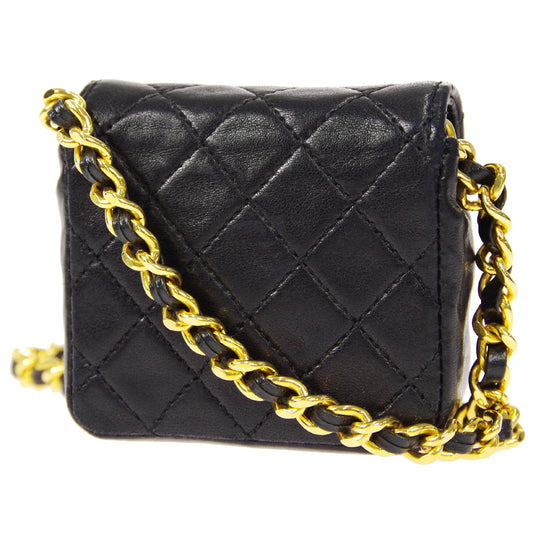 CHANEL Classic Flap Micro Shoulder Bag Black Lambskin 66439
