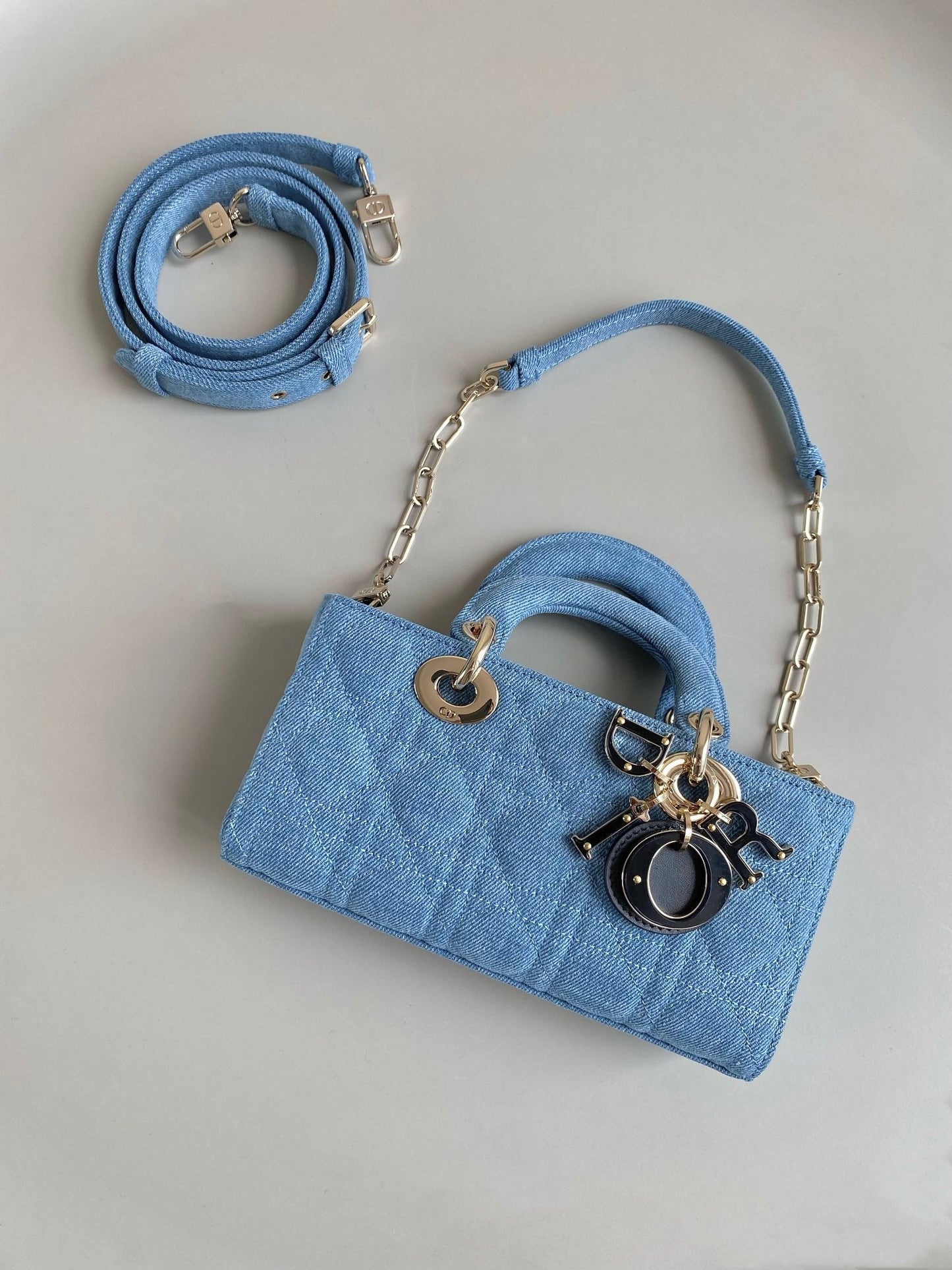 Luxury DiorD-JOY BAG 22 IN LIGHT BLUE MACROCANNAGE DENIM