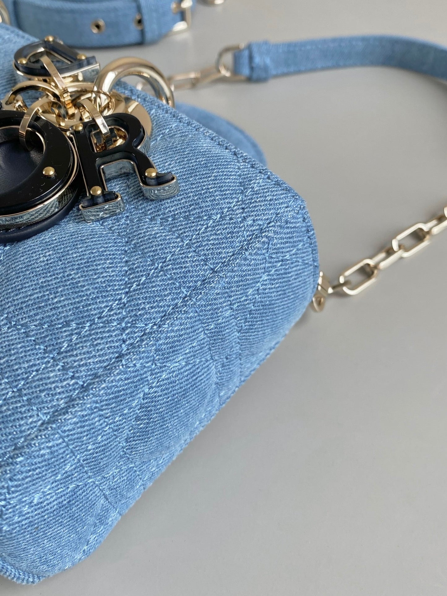 Luxury DiorD-JOY BAG 22 IN LIGHT BLUE MACROCANNAGE DENIM