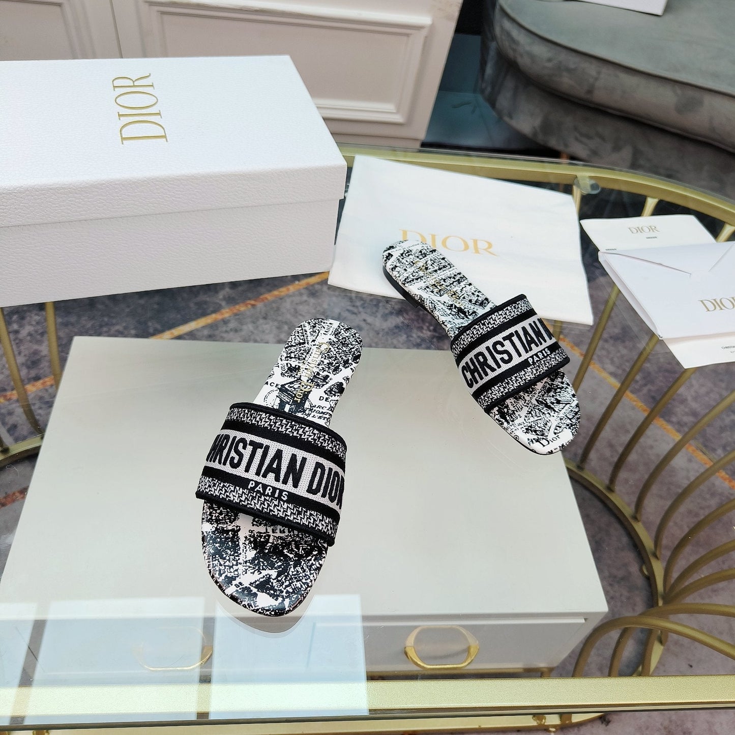 Luxury DiorMule Dway Slide 10mm Multi-motifs Style 13