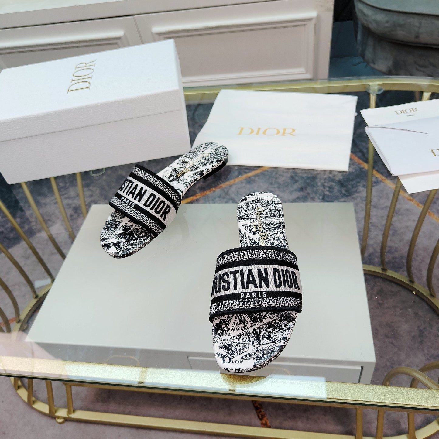 Luxury DiorMule Dway Slide 10mm Multi-motifs Style 13