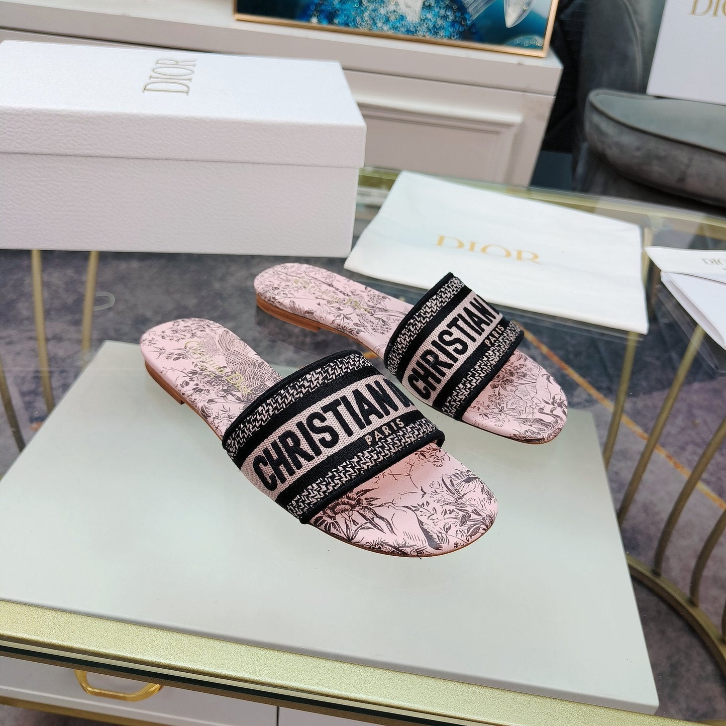 Luxury DiorMule Dway Slide 10mm Multi-motifs Style 12
