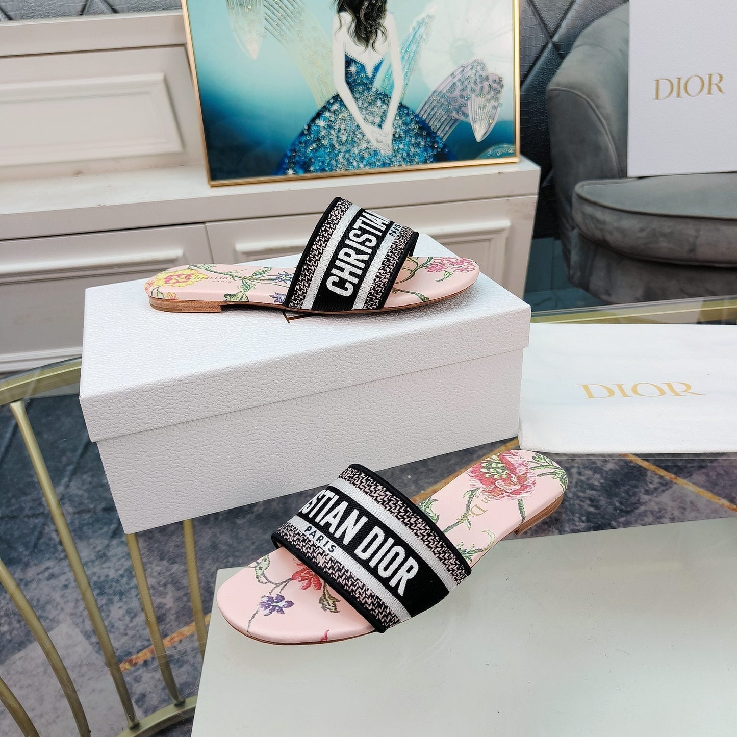 Luxury DiorMule Dway Slide 10mm Multi-motifs Style 9