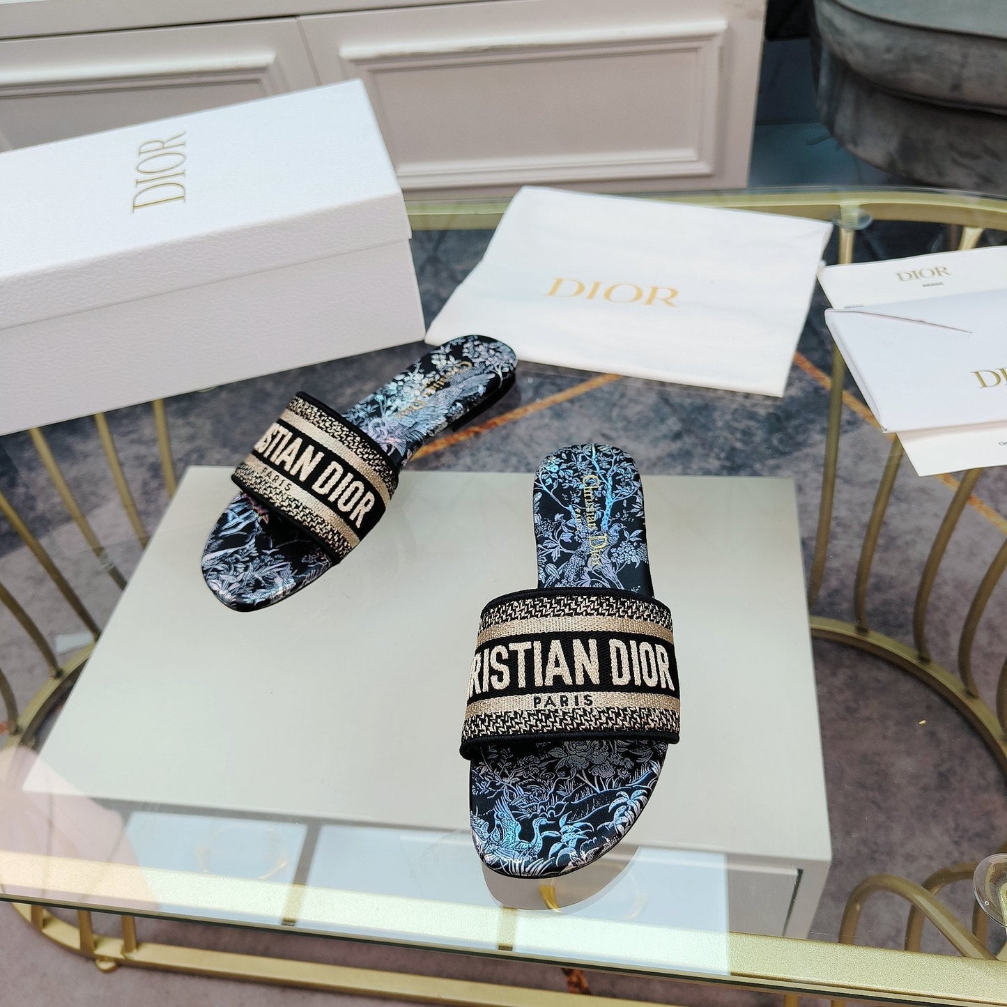 Luxury DiorMule Dway Slide 10mm Multi-motifs Style 4