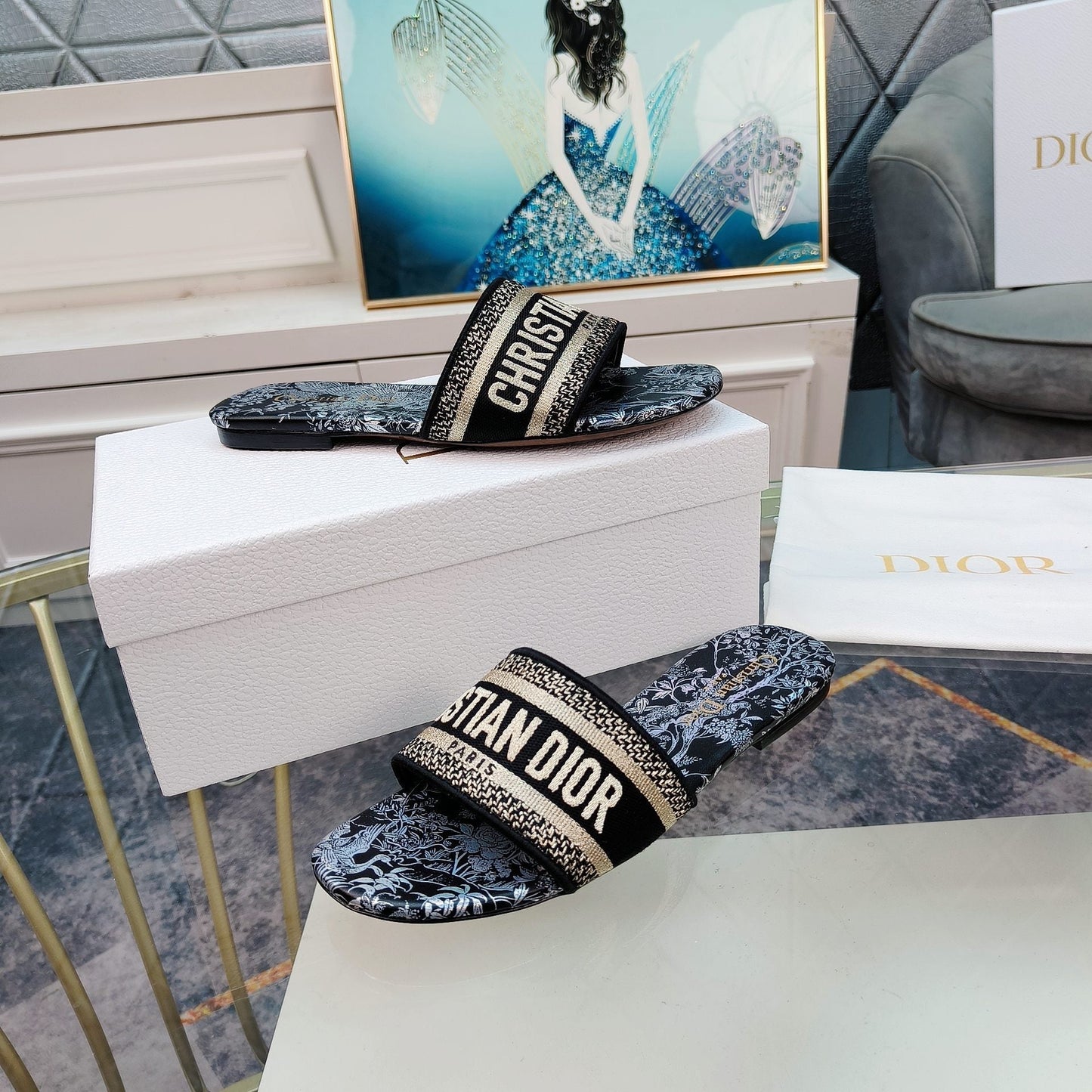Luxury DiorMule Dway Slide 10mm Multi-motifs Style 4