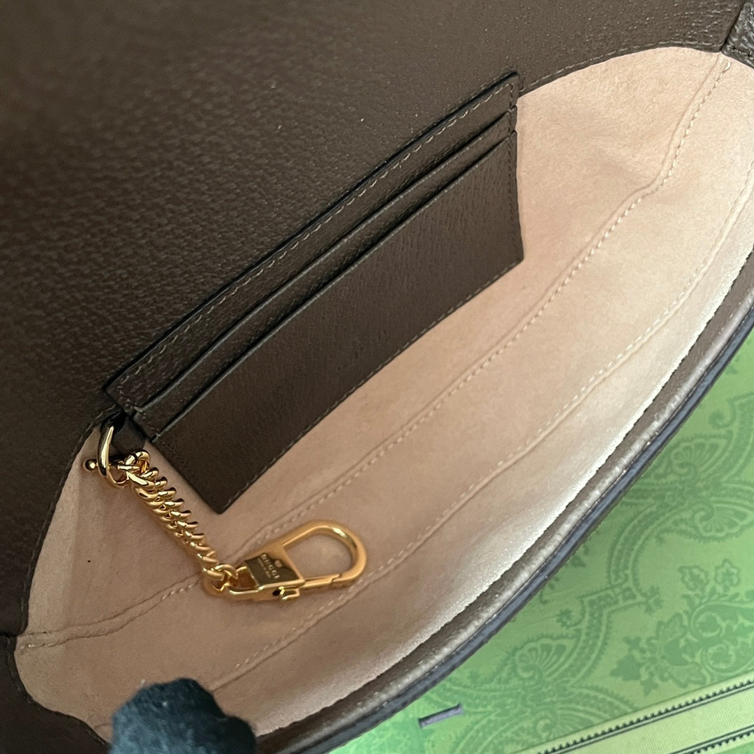 Luxury Gucci OPHIDIA MINI SHOULDER BAG 20 WITH WEB IN BEIGE EBONY CANVAS MIX BROWN CALFSKIN