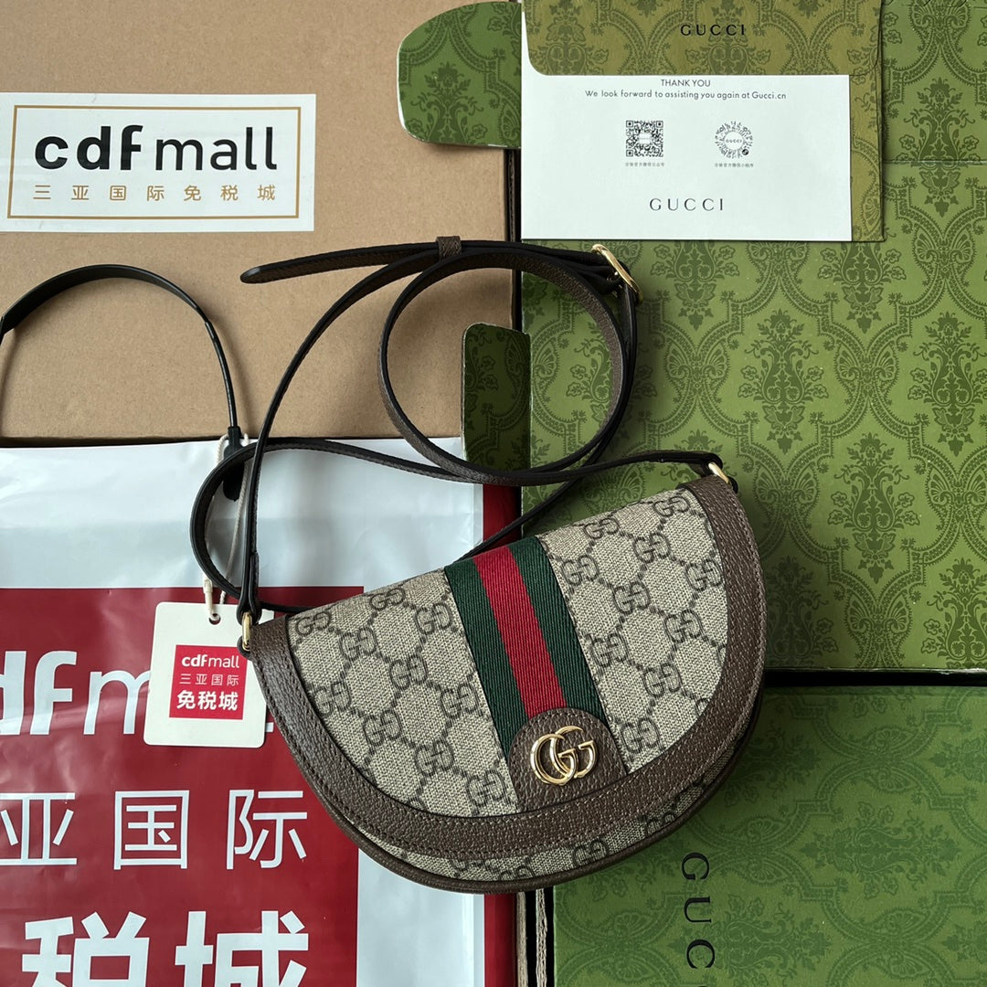Luxury Gucci OPHIDIA MINI SHOULDER BAG 20 WITH WEB IN BEIGE EBONY CANVAS MIX BROWN CALFSKIN