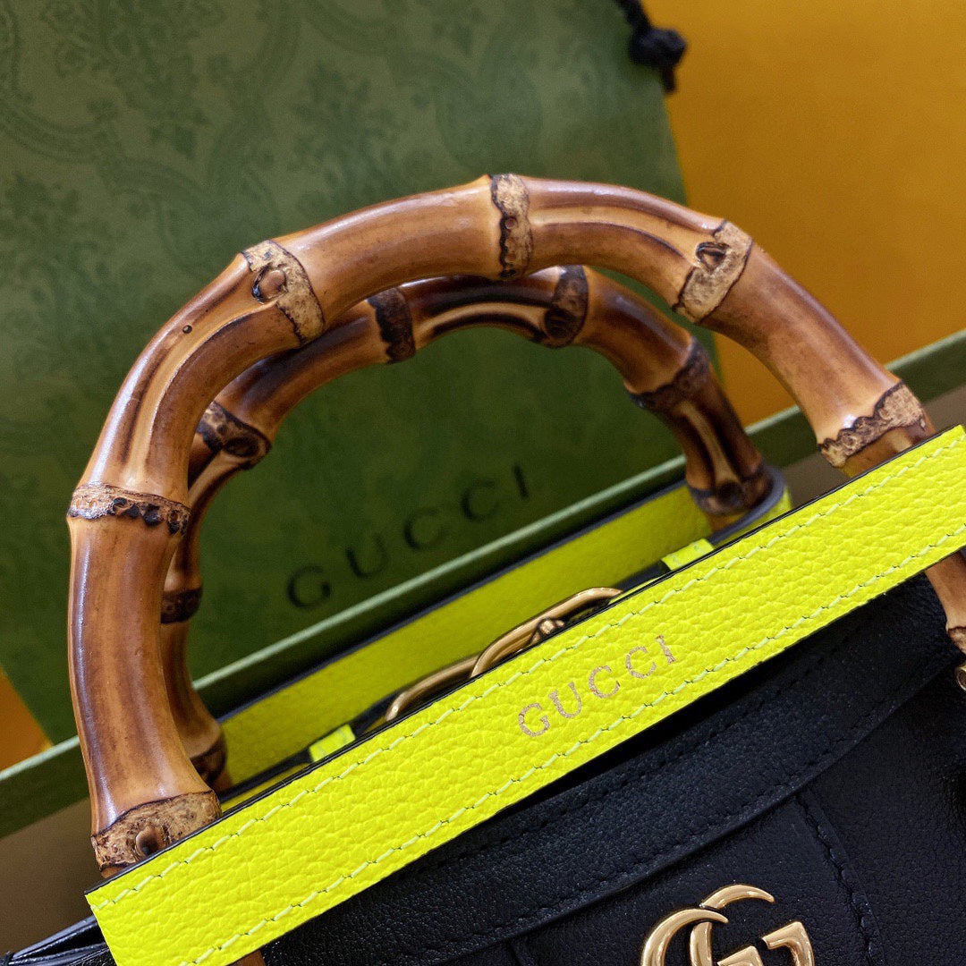 Luxury Gucci GG Diana Mini 20 Black Textured-Leather Tote Bag