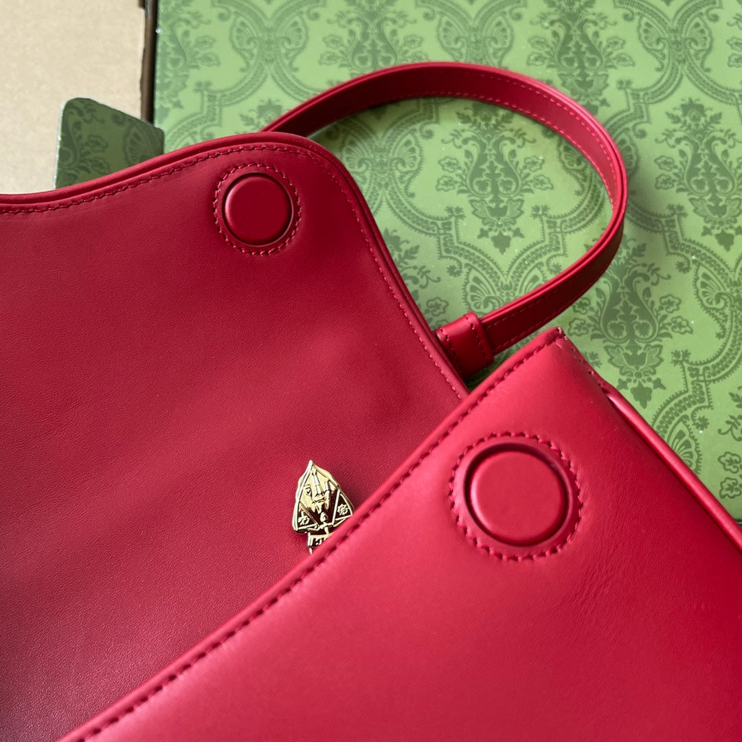 Luxury Gucci EQUESTRIAN STYLE SHOULDER BAG 21 IN RED MIX BLACK CALFSKIN GOLD HARDWARE