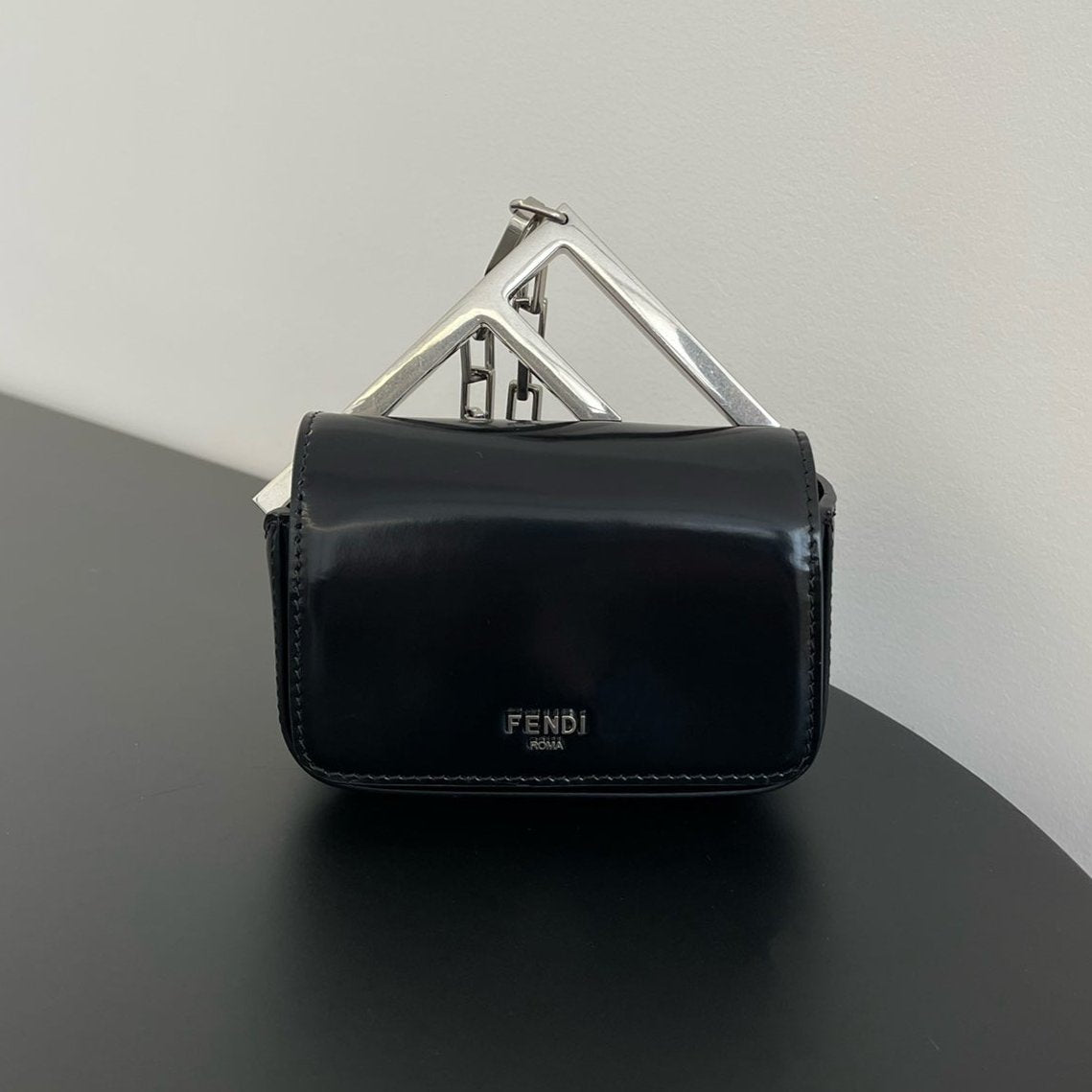 Luxury FendiLuxury FendiMINI FIRST SIGHT 13 BAG IN BLACK CALFSKIN WITH SILVER HARDWARE