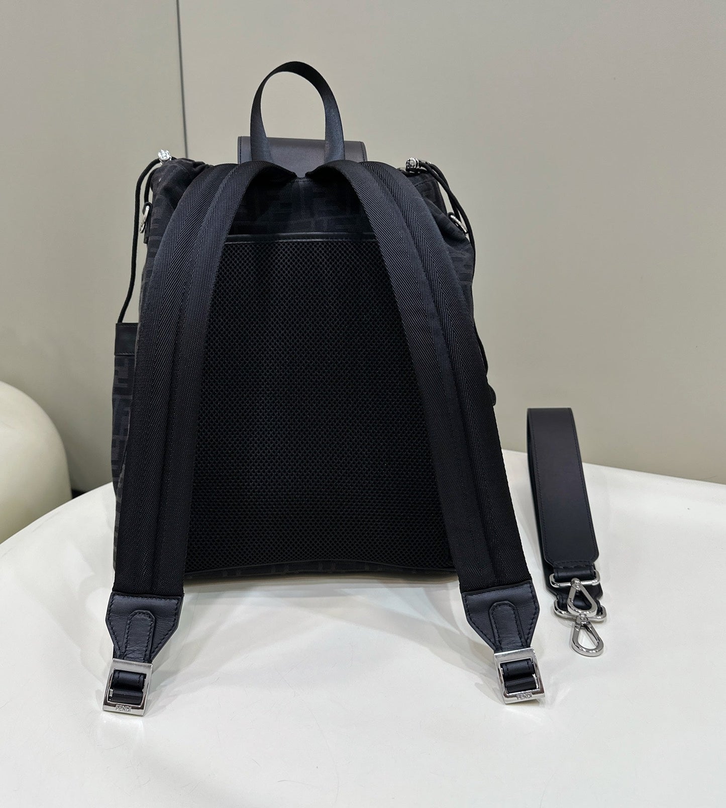 Luxury FendiLuxury FendiSTRIKE 41 MEDIUM FF BLACK JACQUARD FABRIC BACKPACK
