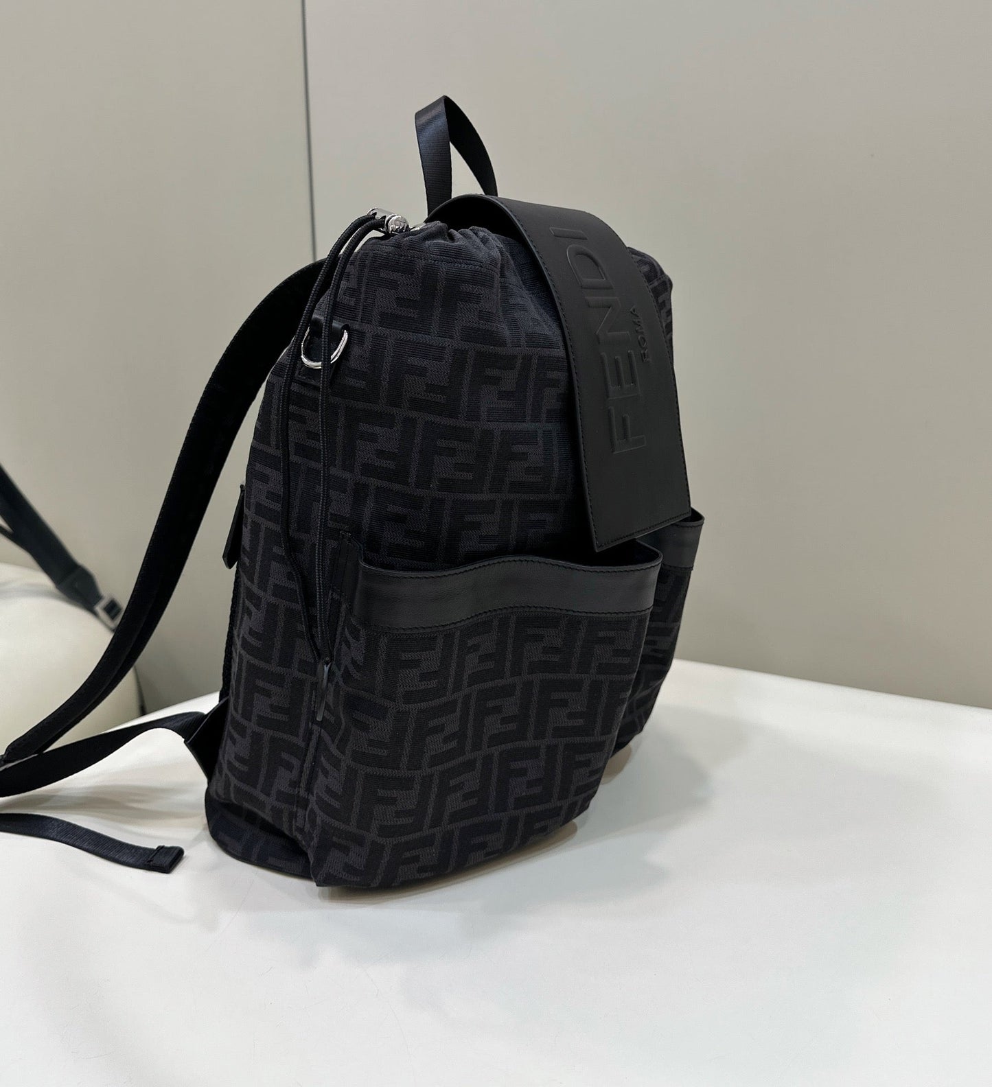 Luxury FendiLuxury FendiSTRIKE 41 MEDIUM FF BLACK JACQUARD FABRIC BACKPACK