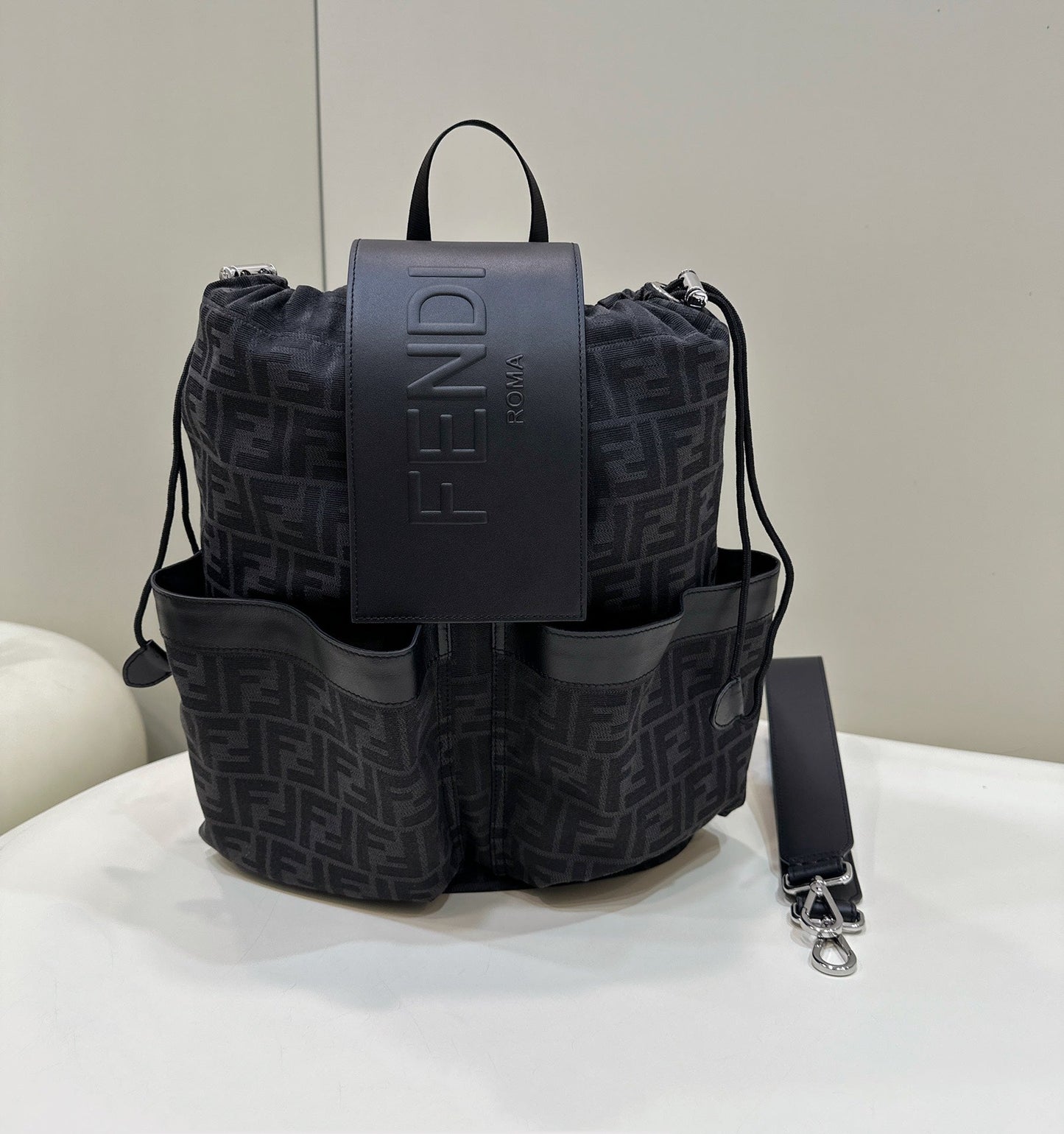 Luxury FendiLuxury FendiSTRIKE 41 MEDIUM FF BLACK JACQUARD FABRIC BACKPACK
