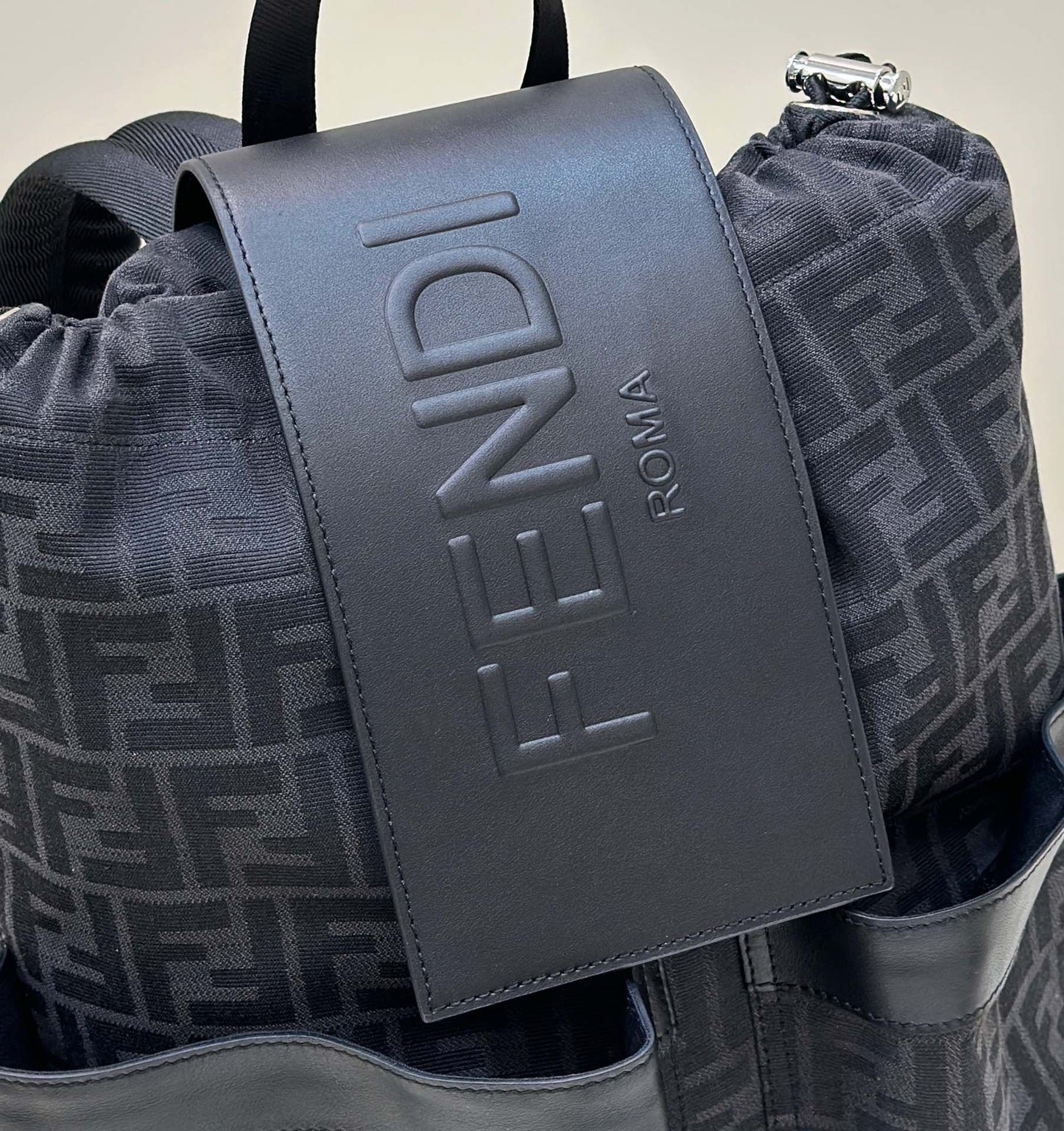 Luxury FendiLuxury FendiSTRIKE 41 MEDIUM FF BLACK JACQUARD FABRIC BACKPACK
