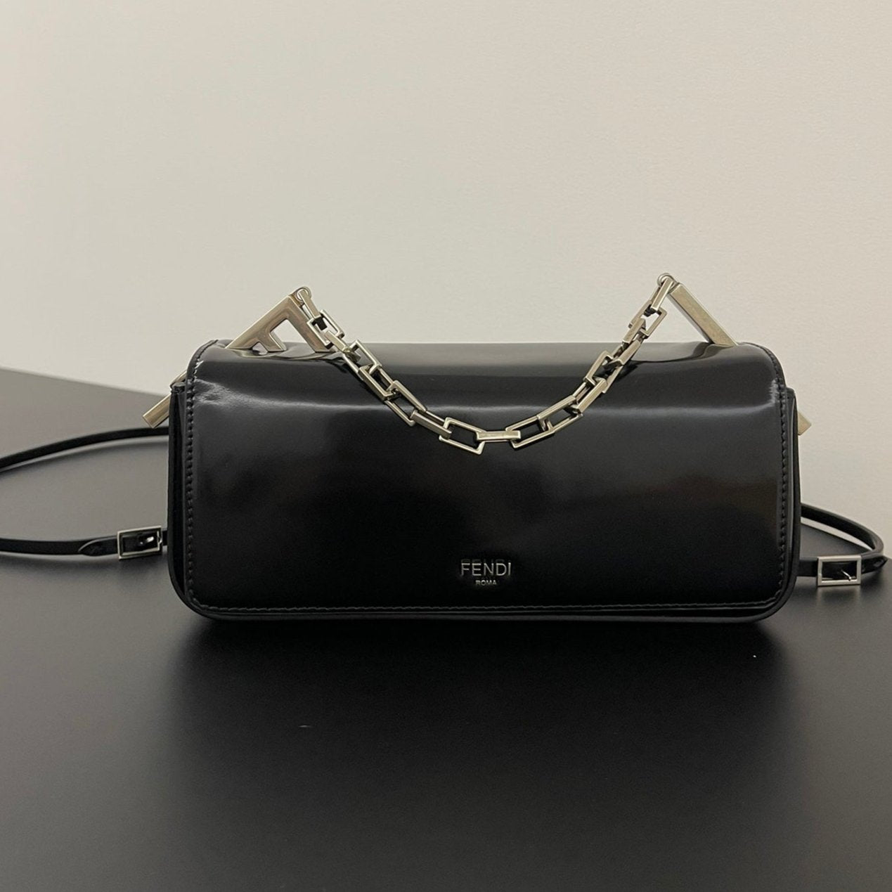 Luxury FendiLuxury FendiMINI FIRST SIGHT 23 BAG IN BLACK CALFSKIN WITH SILVER HARDWARE