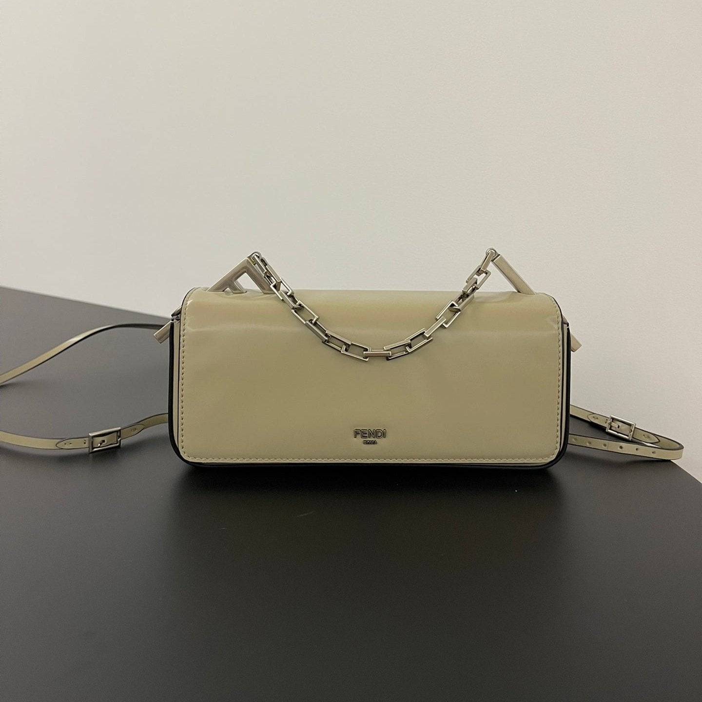Luxury FendiLuxury FendiMINI FIRST SIGHT 23 BAG IN ECRU BROWN CALFSKIN WITH SILVER HARDWARE