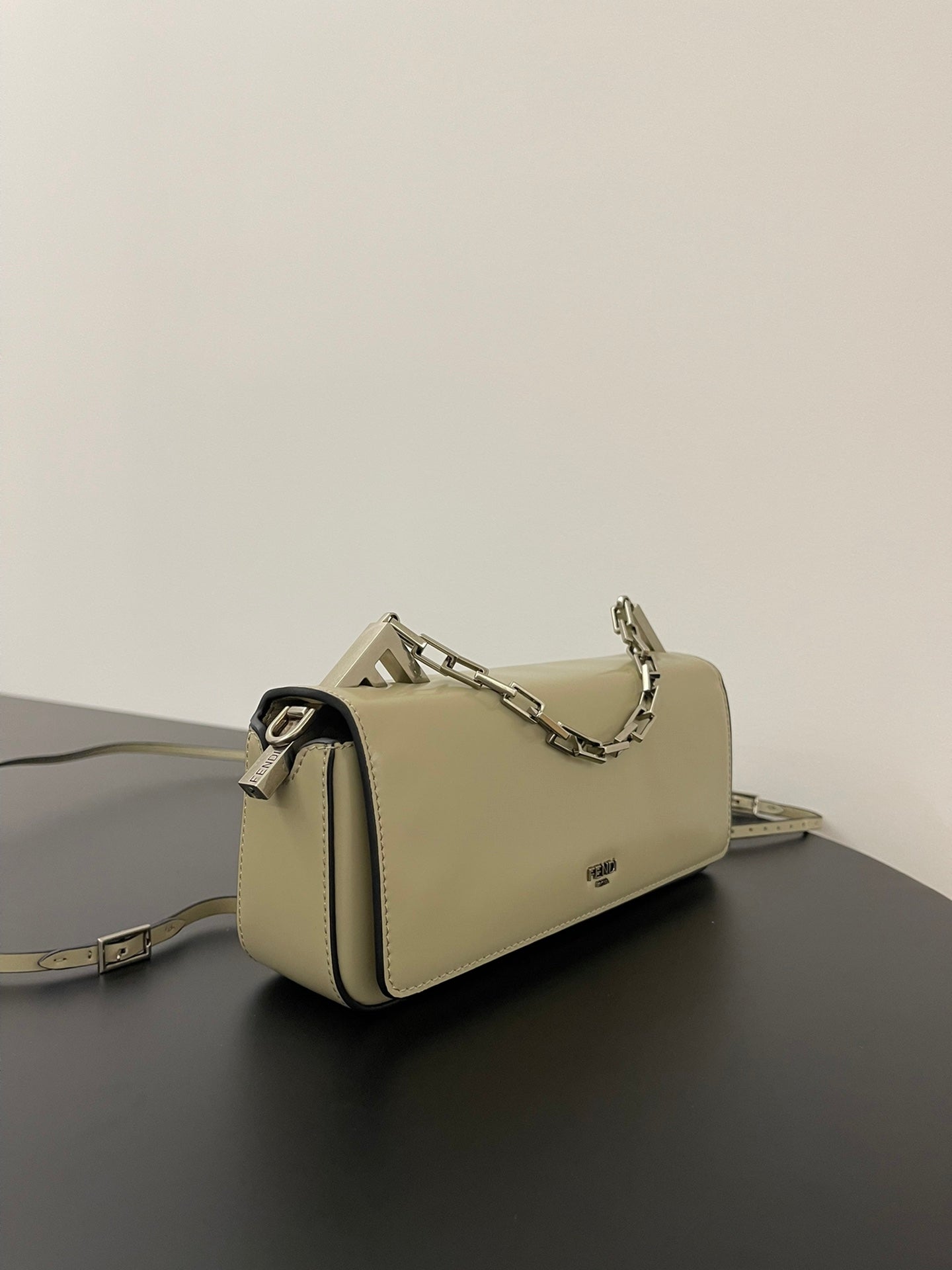 Luxury FendiLuxury FendiMINI FIRST SIGHT 23 BAG IN ECRU BROWN CALFSKIN WITH SILVER HARDWARE