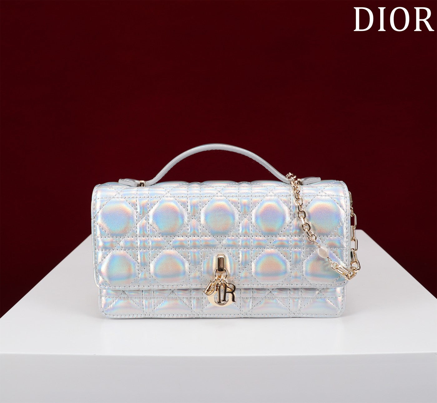 Luxury Diormy mini 21 silver metalic lambskin