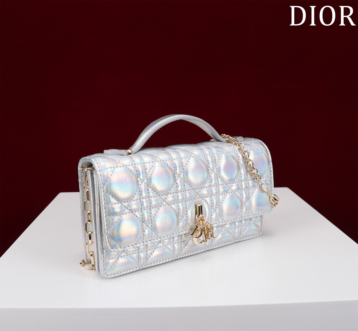 Luxury Diormy mini 21 silver metalic lambskin