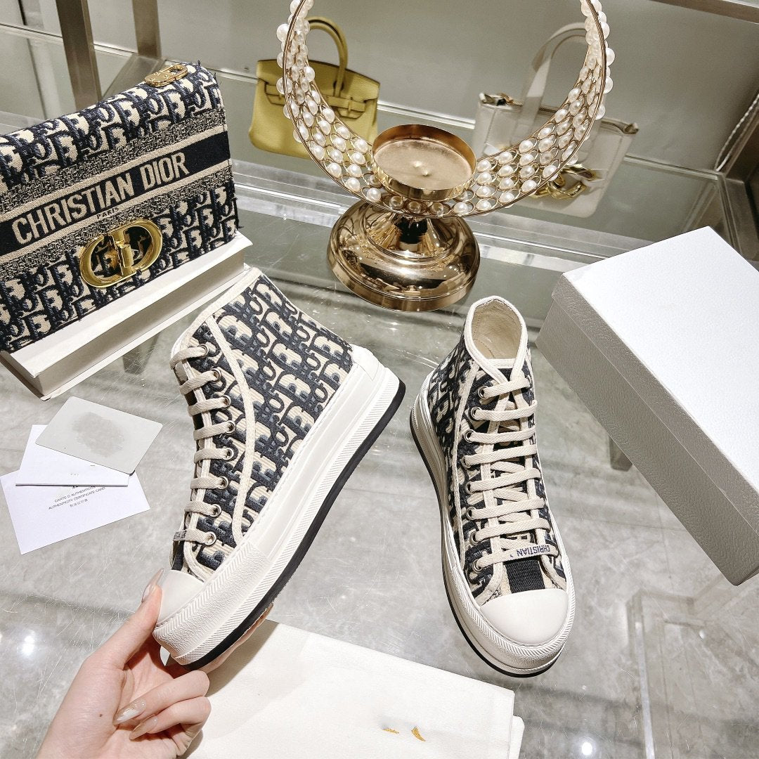Luxury Diorwalkn high-top 45 black beige oblique embroidery canvas