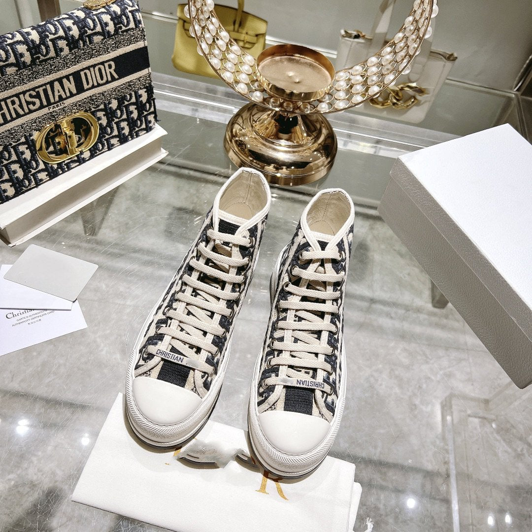 Luxury Diorwalkn high-top 45 black beige oblique embroidery canvas