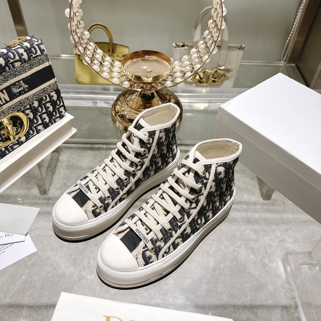 Luxury Diorwalkn high-top 45 black beige oblique embroidery canvas