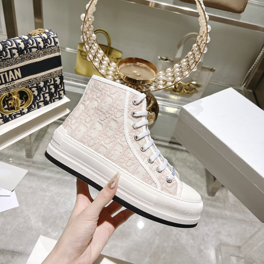 Luxury Diorwalkn high-top 45 pink beige oblique embroidery canvas