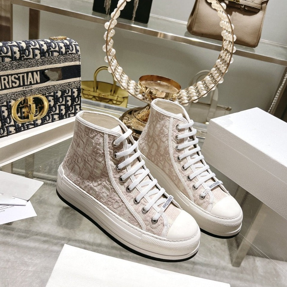 Luxury Diorwalkn high-top 45 pink beige oblique embroidery canvas
