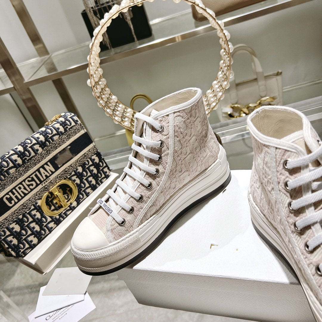 Luxury Diorwalkn high-top 45 white grey oblique embroidery canvas
