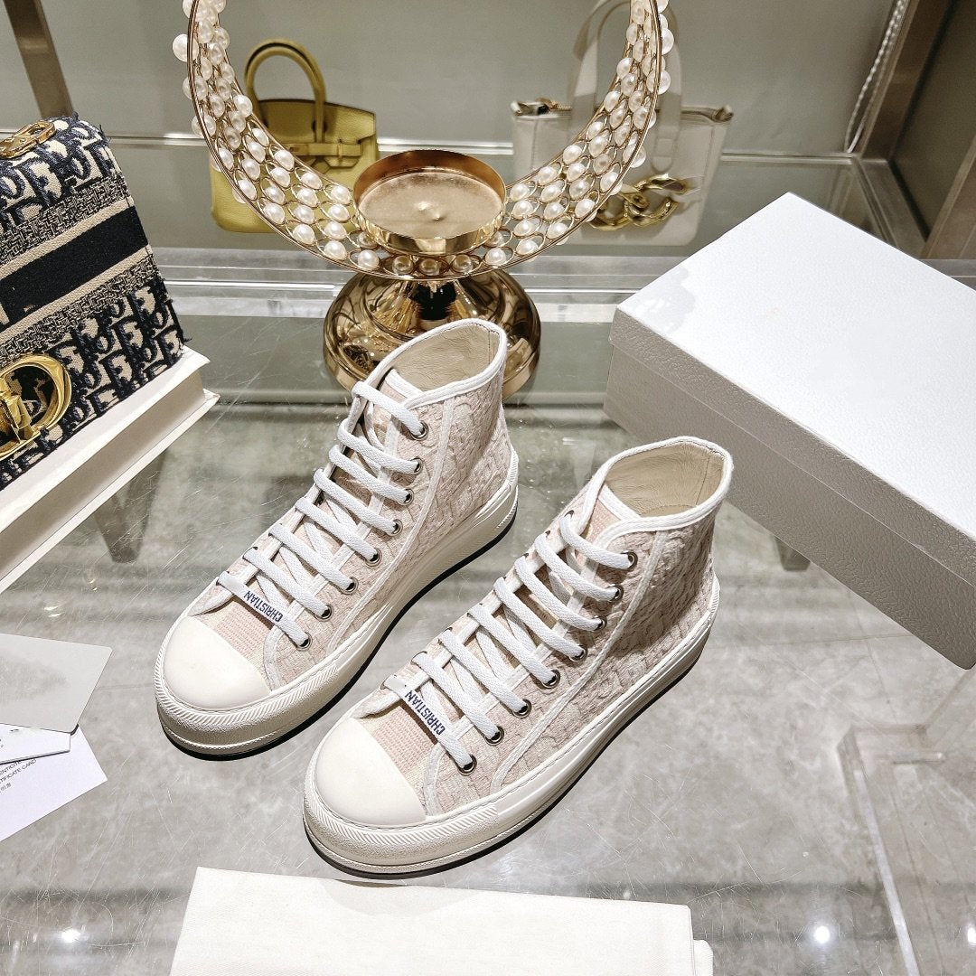 Luxury Diorwalkn high-top 45 pink beige oblique embroidery canvas