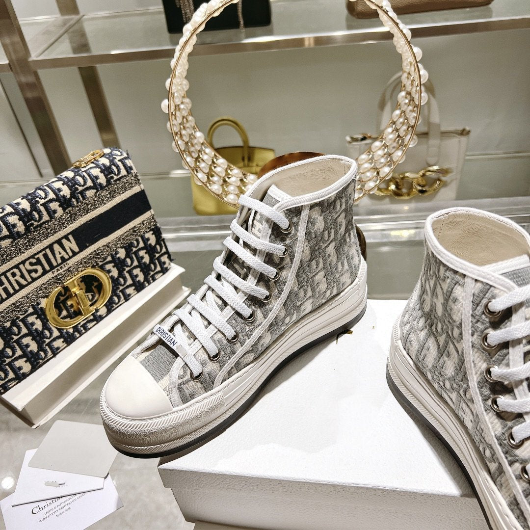 Luxury Diorwalkn high-top 45 white grey oblique embroidery canvas