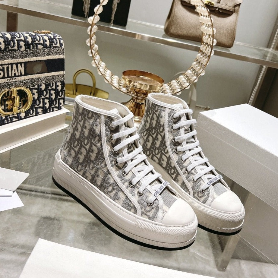 Luxury Diorwalkn high-top 45 white grey oblique embroidery canvas
