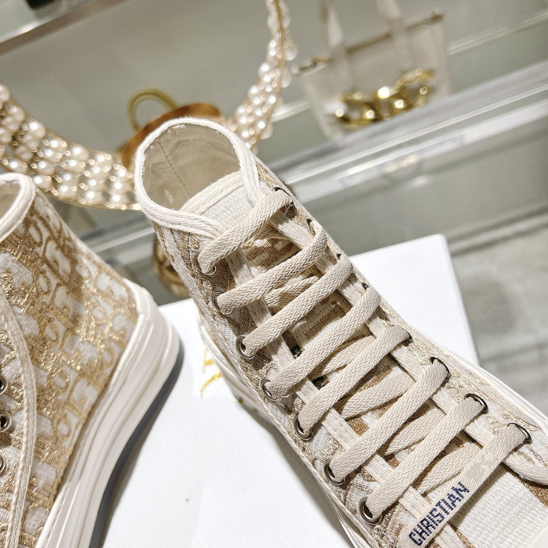 Luxury Diorwalkn high-top 45 gold white oblique embroidery canvas