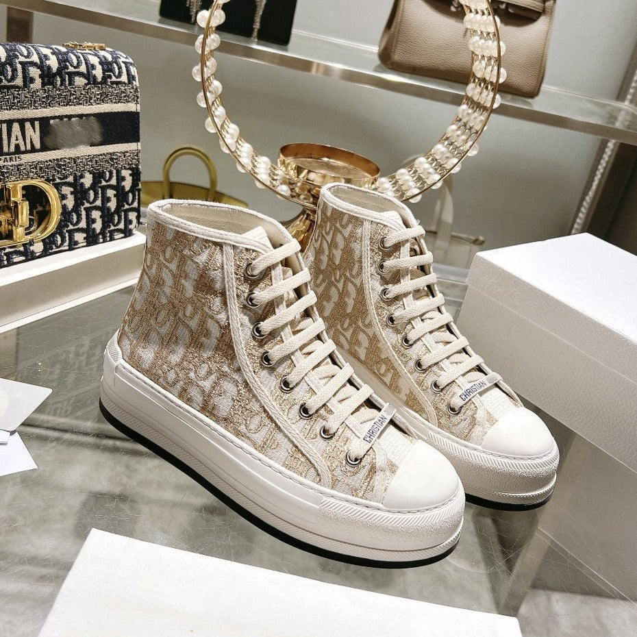 Luxury Diorwalkn high-top 45 gold white oblique embroidery canvas