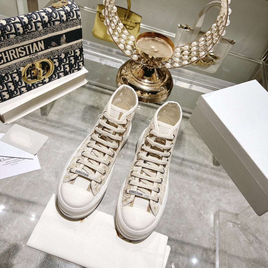 Luxury Diorwalkn high-top 45 gold white oblique embroidery canvas