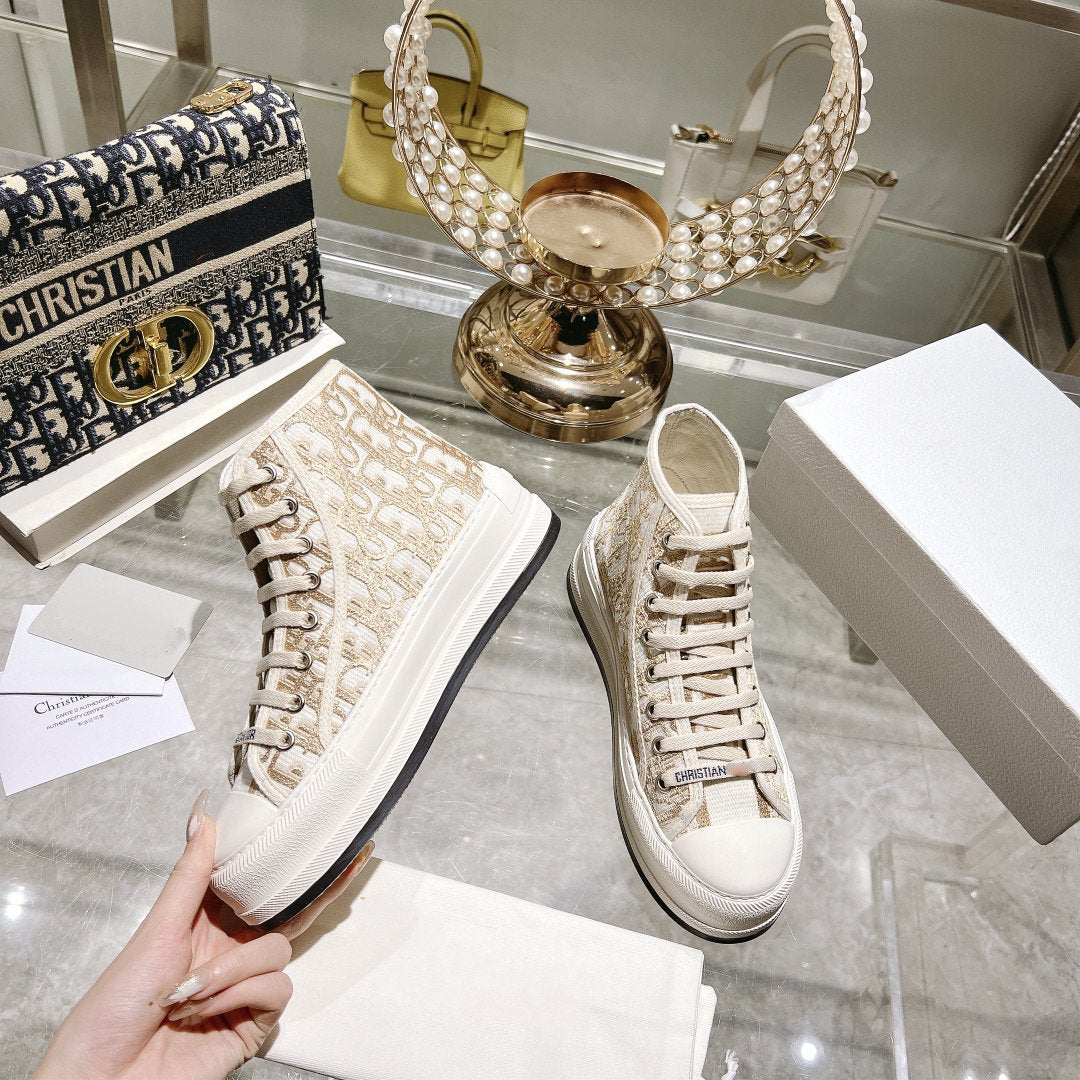 Luxury Diorwalkn high-top 45 gold white oblique embroidery canvas