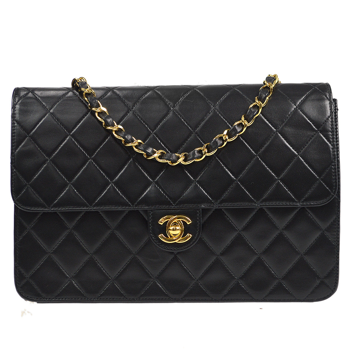 CHANEL Classic Single Flap Chain Shoulder Bag Black Lambskin 58016