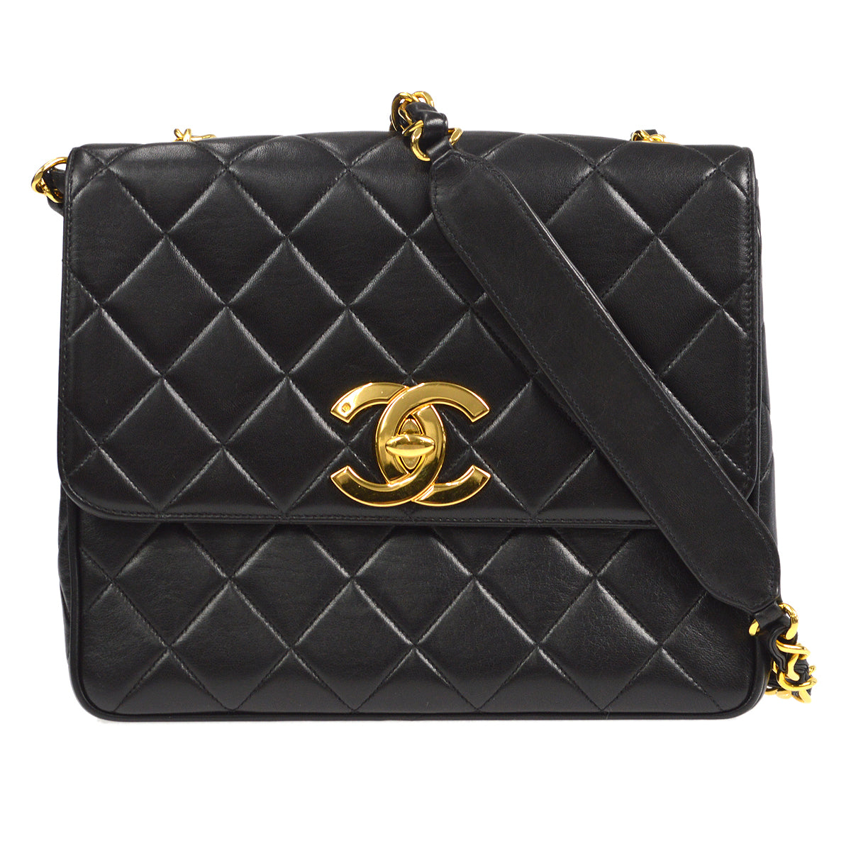 CHANEL Classic Flap Single Chain Shoulder Bag Black Lambskin 58094
