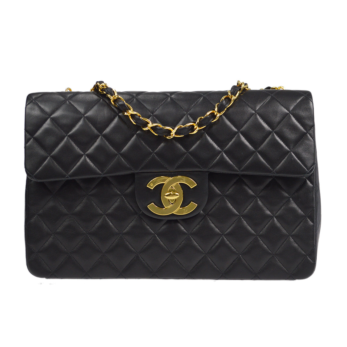 CHANEL Classic Flap Maxi Chain Shoulder Bag Black Lambskin 87293
