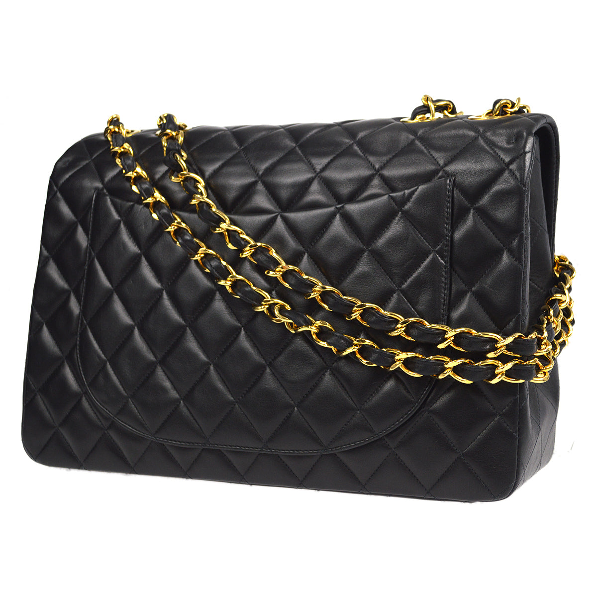 CHANEL Classic Flap Maxi Chain Shoulder Bag Black Lambskin 87293