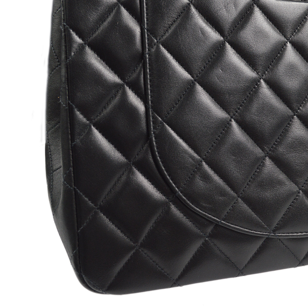 CHANEL Classic Flap Maxi Chain Shoulder Bag Black Lambskin 87293